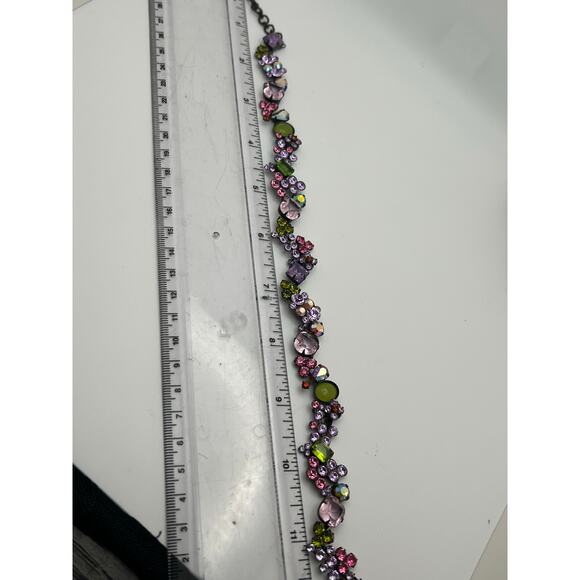 Vintage Sorelli Fresh Flowers Swarovski Crystal Necklace brass colored metal - Picture 10 of 10